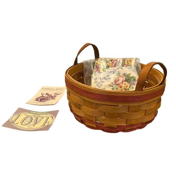 Longaberger Mothers Day Basket Of Love Cloth Liner, Protector 8" Leather Handle - Picture 7 of 7